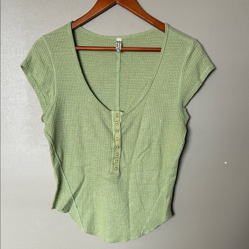 Free people Women's Ribbed Henley Scoop Neck Top - Light Green